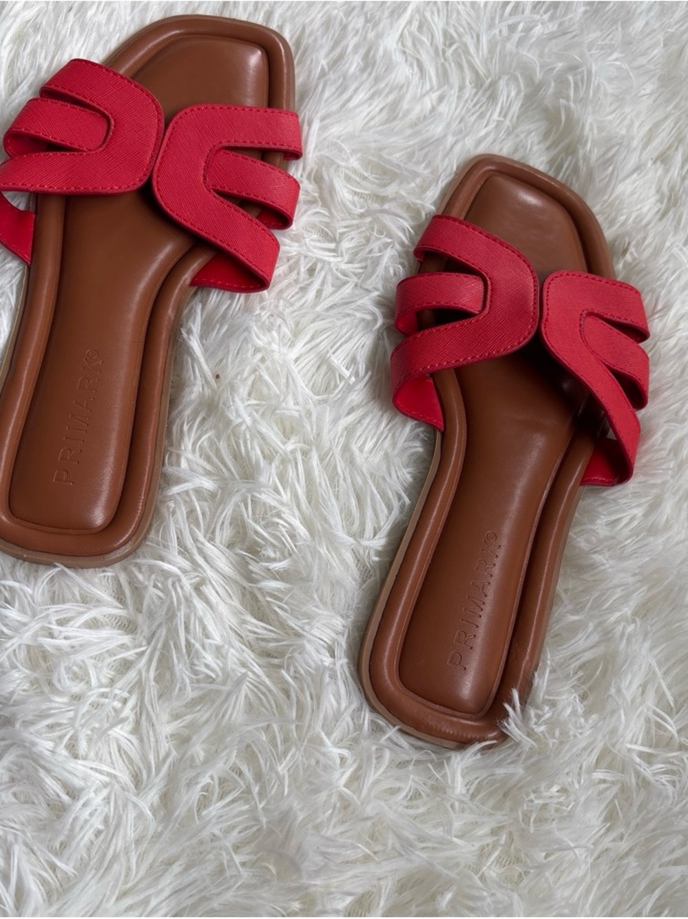 Primark Red and Brown Slide Sandals with Cutout Straps